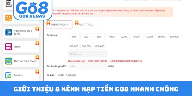 Giới thiệu 8 kênh nạp tiền GO8 nhanh chóng Giới thiệu 8 kênh nạp tiền GO8 nhanh chóng