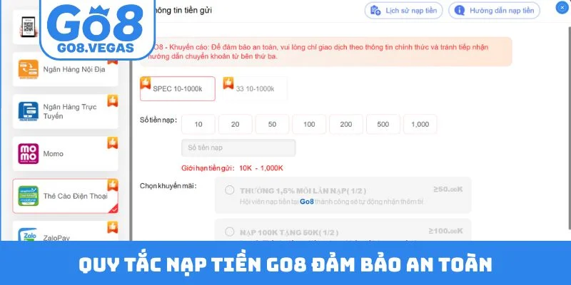 Quy tắc nạp tiền GO8 đảm bảo an toàn Quy tắc nạp tiền GO8 đảm bảo an toàn